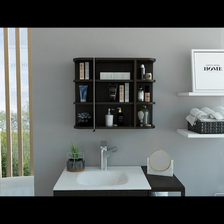 Tuhome Milan Medicine Cabinet, Six External Shelves Mirror, Three Internal Shelves, Black GLW5591